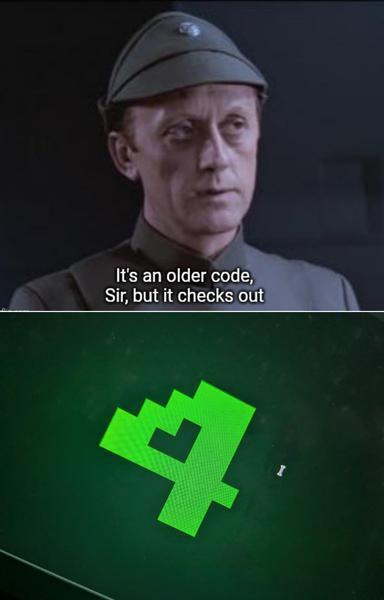 Empire Strikes Back: It's an older code, Sir, but it checks out

The code is 4